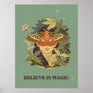 Moth Face Vrouw Botanische Muur Kunstprint Poster