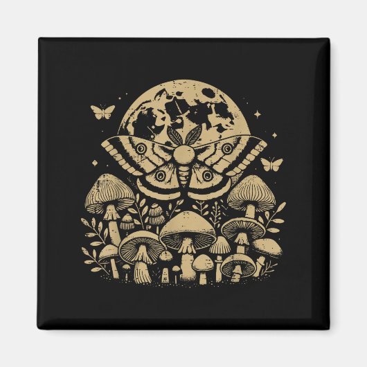 Moth Full Moon Mushroom Boho Aesthetic Occult Men  Magneet (Voorkant)