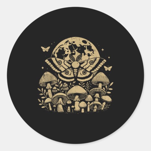 Moth Full Moon Mushroom Boho Aesthetic Occult Men  Ronde Sticker (Voorkant)