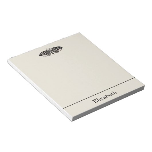 Moth Illustration Black Beige Personalized Notitieblok (Schuin)