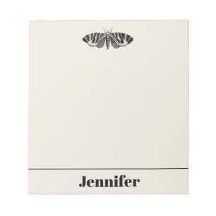 Moth Illustration Black Beige Personalized Notitieblok