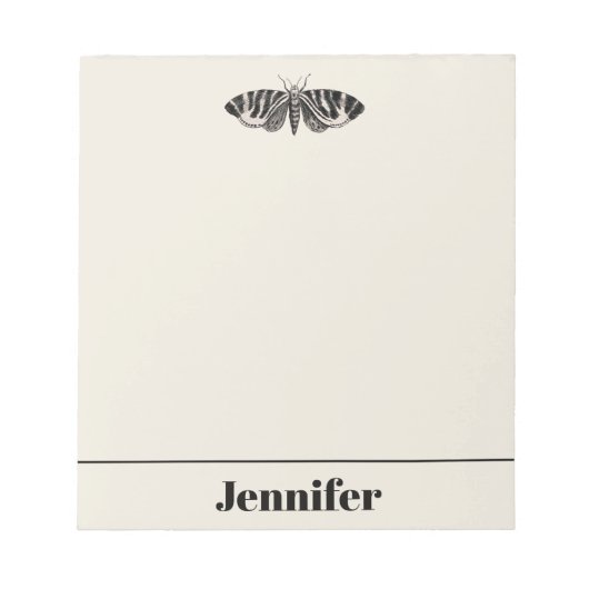  Moth Illustration Black Beige Personalized Notitieblok (Voorkant)