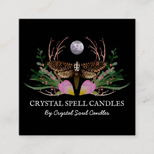 Moth Moon Candle Inention Spell Vierkante Visitekaartje (Voorkant)