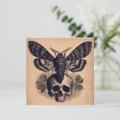 Moth op schedel Antiek Gothic Horror Illustratie Kaart (Staand voorkant)