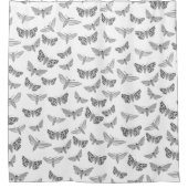 Moth Pattern Moths Cool Elegant Black Grey White Douchegordijn (Voorkant)