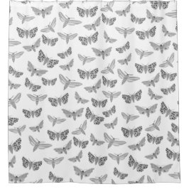 Moth Pattern Moths Cool Elegant Black Grey White Douchegordijn