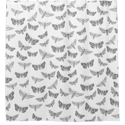 Moth Pattern Moths Cool Elegant Black Grey White Douchegordijn (Voorkant)