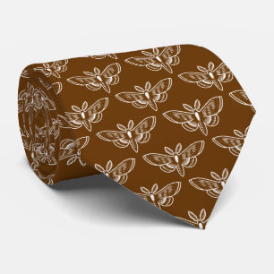 Moth Pattern - Wit op Walnut Brown Stropdas
