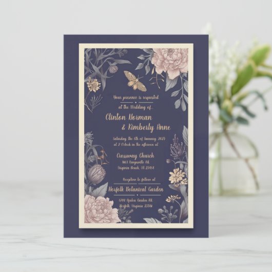 Moth, Roos & Thistle huwelijksuitnodiging Kaart (Staand voorkant)