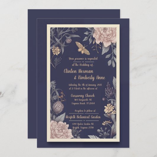 Moth, Roos & Thistle huwelijksuitnodiging Kaart (Voorkant / Achterkant)