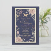 Moth, Roos & Thistle Wedding Invitation II Kaart (Staand voorkant)