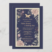 Moth, Roos & Thistle Wedding Invitation II Kaart (Voorkant / Achterkant)