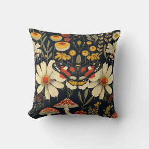 Moth vlinder stijl, madeliefjes, planten donker kussen