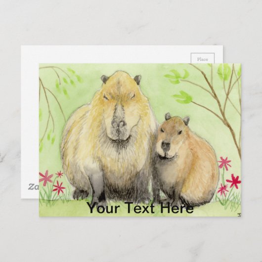 Mother and Baby Capybara Briefkaart (Voorkant / Achterkant)