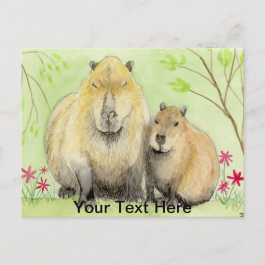 Mother and Baby Capybara Briefkaart (Voorkant)