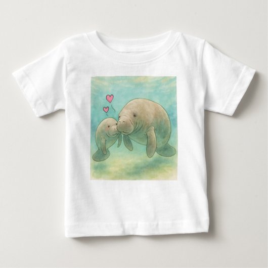 Mother and Baby Manatee Watercolor Illustration – (Voorkant)