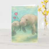 Mother and Baby Manatee Watercolor Illustration –  Kaart (Gele Bloem)