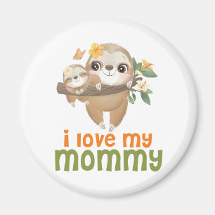 Mother and Baby Sloths Hanging on a Branch I love Magneet