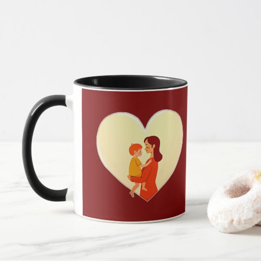 Mother and Child Love Illustration – Warm Family Mok (Met donut)