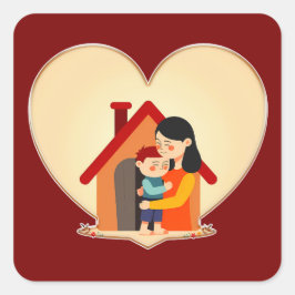 Mother and Child Love Illustration – Warm Family Vierkante Sticker