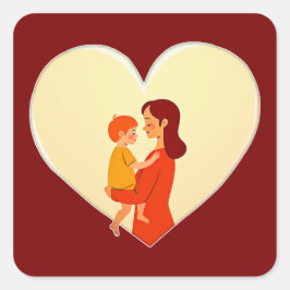 Mother and Child Love Illustration – Warm Family Vierkante Sticker