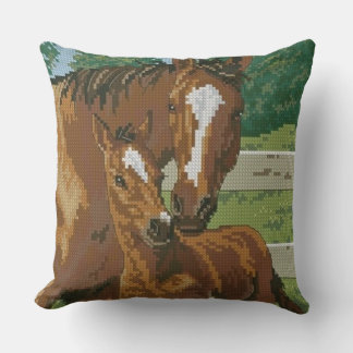 Mother Baby Horse Cross Stitch Style Kussen