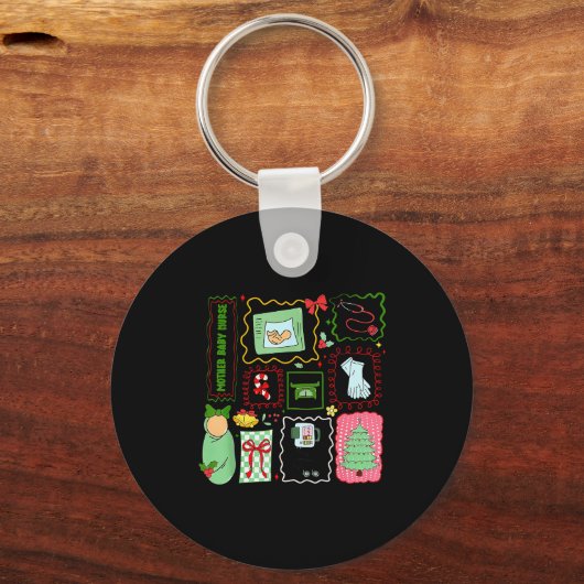 Mother Baby Nurse Christmas Stamp Stpartum Materni Sleutelhanger (Voorkant)