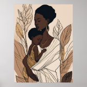Mother & Child Afro Line Art Print (Voorkant)
