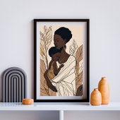 Mother & Child Afro Line Art Print