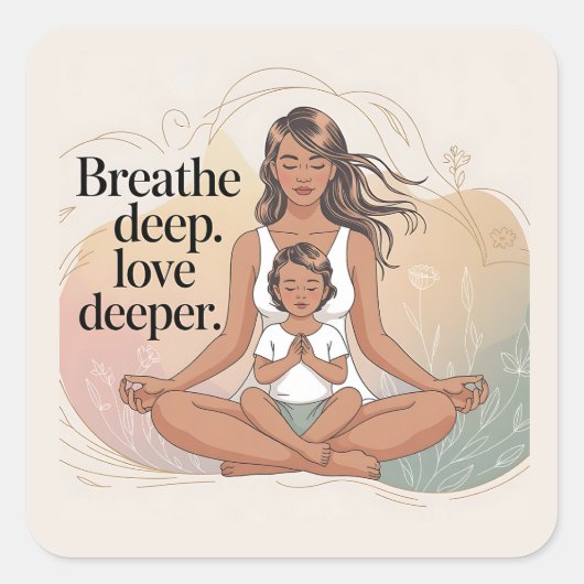 Mother Child Mindfulness Meditation Art Vierkante Sticker (Voorkant)