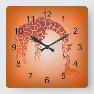 Mother & Cute Baby Giraffe | tangerine Vierkante Klok