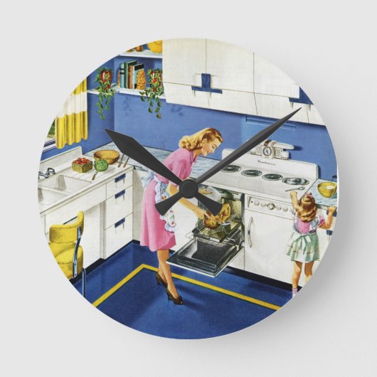 Mother/Daughter Retro Kitchen #2 Ronde Klok (Voorkant)