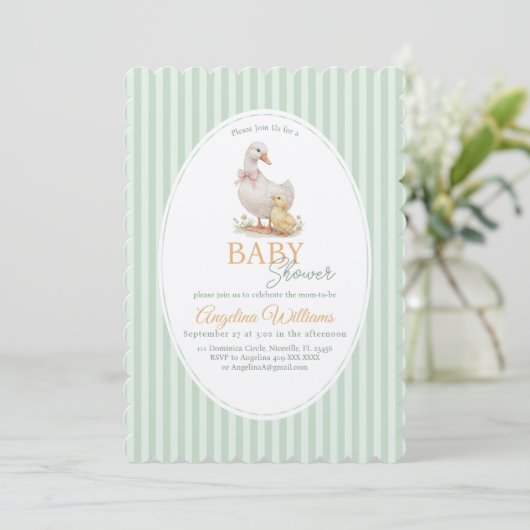 Mother Goose and Gosling Baby Shower Invitation Kaart (Staand voorkant)