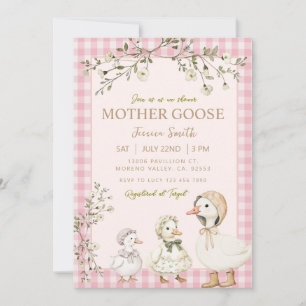 Mother Goose Baby Shower Roze Meisje Kaart