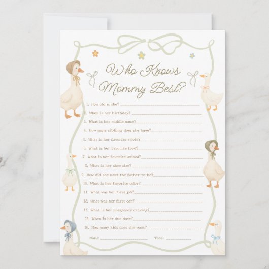 Mother Goose Baby Shower Who Knows the Mommy Best  Kaart (Voorkant)