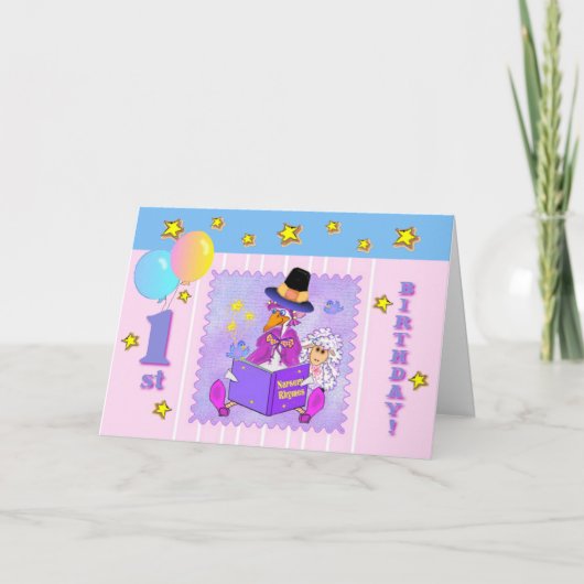 Mother Goose kwekerij rijmt eerste verjaardag sjab Kaart (Voorkant)