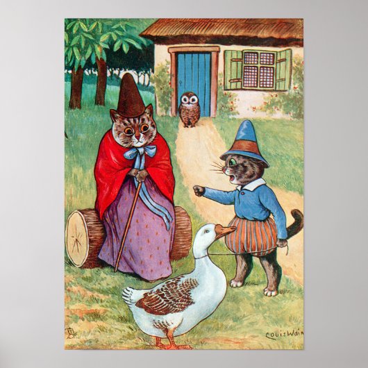 Mother Goose thuis, Louis Wain Poster (Voorkant)