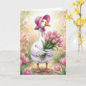 Mother Goose With Pink Tulips Kaart (Gele Bloem)