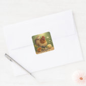 Mother Hen with Chicks Feeding on Sunflower Seeds Vierkante Sticker (Envelop)