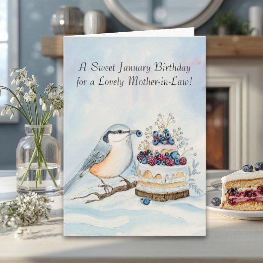 Mother-in-Law Happy January Birthday Nuthatch  Kaart
