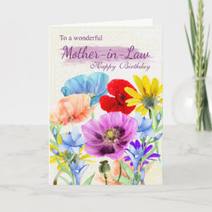 Mother-in-Law Watercolor Wild Flowers Card Kaart