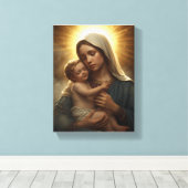 Mother Mary and Baby Jesus Stretched Canvas Print (Insitu (Houten vloer))