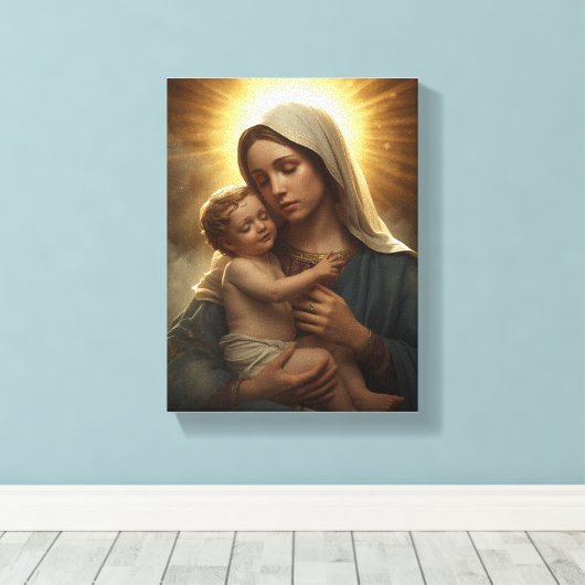 Mother Mary and Baby Jesus Stretched Canvas Print (Insitu (Houten vloer))