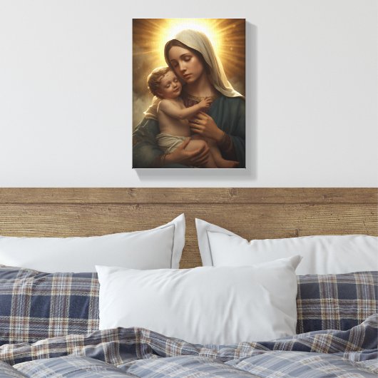 Mother Mary and Baby Jesus Stretched Canvas Print (Insitu (Slaapkamer))