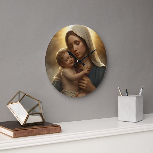 Mother Mary and Baby Jesus Wall Clock Grote Klok (Kantoor)
