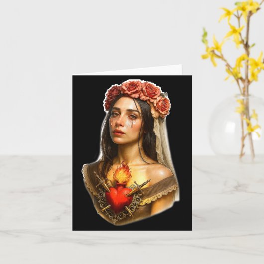 Mother Mary Sacred Heart Cry  Kaart (Gele Bloem)