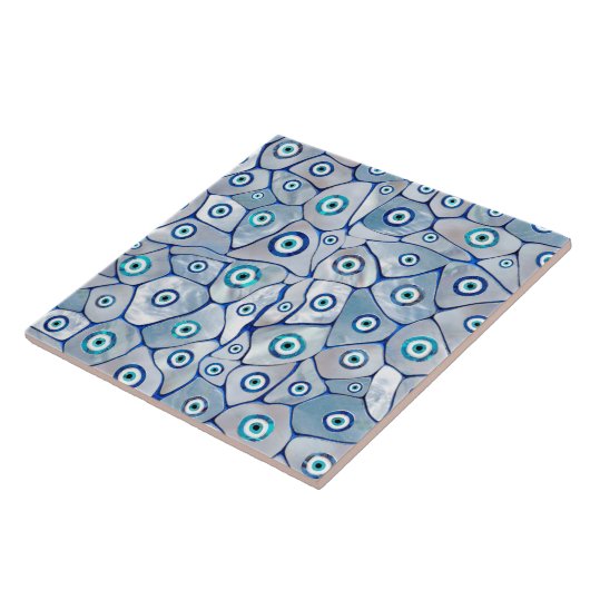 Mother of pearl Evil Eye Pattern Tegeltje (Zijkant)