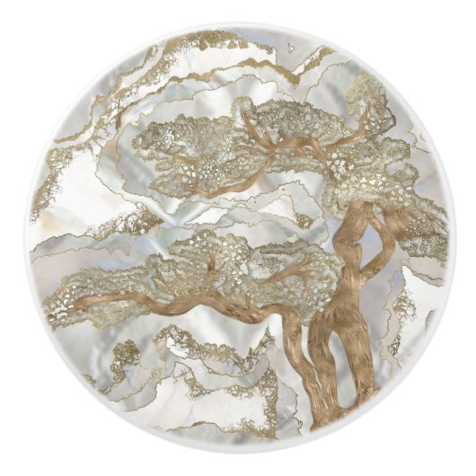 Mother of pearl Golden Tree Keramische Knop (Voorkant)