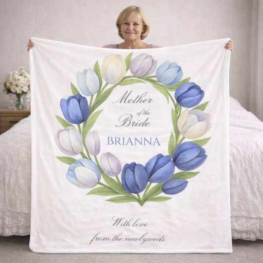 Mother of the Bride Blue Tulips Wedding Gift   Fleece Deken