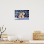 Mother Polar Bear Sitting with Twins, Poster (Keuken)